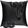 Vielit Set di 2 Federe Raso 65x65cm & 2 Scrunchies, Design con Chiusura A Busta, Morbido come una Federe Seta Cuscino, Federe Cuscini 65x65 Nero