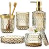 TBRFP Set di accessori da bagno in oro 5 pezzi, set di accessori da bagno con dispenser per sapone in oro, portasapone, portaspazzolino, bicchiere, barattoli per bastoncini di cotone