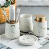 XUDREZ Set di accessori da bagno in ceramica, set creativo da 4 pezzi con portaspazzolino, bicchiere per spazzolino, portasapone, dispenser di sapone, set di accessori da bagno (bianco opaco)