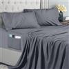 Utopia Bedding Set Lenzuola Matrimoniali 4 Pezzi 150x200 cm - Microfibra di Poliestere - Lenzuolo con Angoli con Tasche Portaoggetti, Lenzuolo Piatto e 2 Federe Ricamate, Grigio