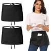 LEEQ 2pcs Grembiule da Cameriera Sala - Grembiuli da Cucina con 3 Tasche Macchie di Olio d'Acqua Ristorante Barman Chef Cameriere Grembiule Bar Impermeabile per Uomo/Donna, Nero