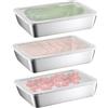 Nivofu 3 Pezzi Vassoio in Acciaio Inossidabile, Scatola per Affettare con Coperchio, Contenitore per Pancetta da Frigorifero, Piatto da Torta, Contenitori per Alimenti per Carne, Verdura, Frutta