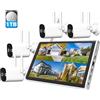 ANTELA telecamere di sorveglianza WiFi esterno con monitor 10CH NVR, 4PCS 3MP WiFi Telecamere con audio bidirezionale, visione notturna a colori, display remoto, allarme App&Mail, 1TB HDD incluso