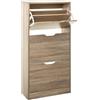 OWIJI Scarpiera Salvaspazio Slim Ingresso Legno Rovere 3 Ripiani Dimensioni Compatte 60 x 119 x 23,3 Ante Moderno MDF Compatta Doppia Profondità Salone Camera a Scomparsa Naturale