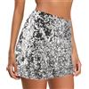Lancry Gonna con paillettes argentate da donna, minigonne elastiche aderenti luccicanti, gonna corta glitterata lucida per feste serali, Nero argento, XL-XXL