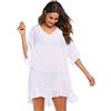 RPAEOY Donna Copricostumi Arruffato Cotone Copricostume Spiaggia da Mare Bikini Cover Up Tunica Costume da Bagno Estate Abito da Spiaggia Interi Beachwear Beach Dress (Bianco)