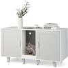 COSTWAY Mobile per Lettiera per Gatti 120 x 52 x 65 cm, Casetta per Gatti con 2 Ante, Fori, Tiragraffi e Gambe Staccabili, Mobile Versatile e Moderno per Salotto (Bianco e grigio)