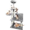 Nobleza Albero per Gatti 148 cm, Tiragraffi con Amaca, 9 Pali Sisal, 2 Piattaforme, Pompon e Cuscino, Gioco per Gatti Adulti, Grigio