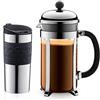 Bodum K11068-01 - Set Macchina da caffè a pistone per 8 Tazze con Tazza Mug in Acciaio Inox e Fascia in Silicone, Colore: Nero