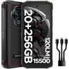 DOOGEE Fire 6 Power Rugged Smartphone 20GB RAM + 256GB ROM, 15500mAh Batteria, 120LM Torcia, 6.56 Display, Android 14 Smartphone Rugged, 18W OTG, NFC/Face ID/IP68/IP69K/50MP/GPS/GMS - Nero