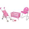 HTI Dolly Tots Junior Nursery Playset | Set da gioco per bambole da 7 pezzi, seggiolone per bambole, set di alimentazione riutilizzabile, passeggino e lettino | Accessori per carrozzine, passeggini e