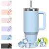 WATERSY 1.2L Bicchiere Termico con Manico, 40 oz Grande Tazza Termica in Acciaio Inox, Tazza da Caffè con Cannuccia, Thermos per Acqua Doppia Parete, per Palestra, Auto e Viaggio (Blu Chiaro)