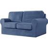 AIMENJOY Copridivano con Schienali Separati E Cuscini Seduta, Copridivano Antiscivolo con Fascia Elastica, Proteggi Mobili Velluto Elasticizzato (Navy,2 Posti -5 Pezzi)