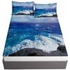 Oduo Lenzuolo Sotto con Angoli e Federe, 3D Mare Paesaggio Stampa Lenzuola Profondità 30cm con 2 Federe per Letto Singolo Matrimoniale King e Una Piazza e Mezza (Oceano blu,120x200x30cm)