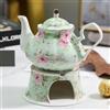 SOREZE Teiera Inglese Britannica da 400 ml con Base riscaldante in Porcellana, Set di teiere con fornello in Ceramica