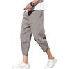 DSJJ Pantaloncini Uomo Cotone Lino Casual Bermuda 3/4 Cargo Shorts Vintage Baggy Coulisse Jogging Pantaloncini (Grigio Chiaro,L)