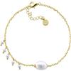 Durán Exquse -Bracciale Coco, perla barocca e cinque perle a cascata. Argento dorato, Mediano, Argento, Perla