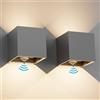 Klighten 2 PCS Lampada da esterno, 12W Applique da Parete con sensore di movimento per luci esterni/interni Lampade da parete con fascio regolabile IP65 Impermeabile 3000K,Grigio scuro