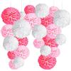 Jonami 24 Pompom Rosa Decorazioni Battesimo Bimba Pom Pom Decorativi Rosa e Bianchi, Pompon Carta Velina. Ghirlande per Compleanno, Festa Nascita e Baby Shower -24 Pz-