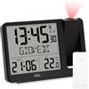 ADE Sveglia digitale radiocontrollata con proiezione e sensore esterno | orologio con visualizzazione della temperatura, data e giorno della settimana in italiano | incl. cavo di rete | nero