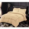 Tamor® Set copripiumino ricamato a punto Baratta, con federe abbinate, in microfibra spazzolata ultra morbida, design chic e moderno, facile da pulire e lavabile in lavatrice (beige/oro, matrimoniale)