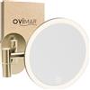 ovimar Specchio cosmetico Blavand Gold | con illuminazione | Ricaricabile | Montaggio a parete senza forature | in bagno | Specchio ingranditore 5x | Specchio da trucco con luce | Specchio a 360 gradi