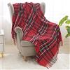 Beskie - Coperta in ciniglia, per divano e letto, da viaggio, motivo tartan rosso e nero,