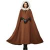 BEAUTELICATE Donna Mantello con Cappuccio in Pelliccia Sintetica retrò Misto Lana Mantello Poncho Lungo per Medievale Rinascimentale Cosplay Mantello Cappotto per Matrimonio Sposa Invernale
