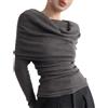 Hanaoops Camicia da Donna a Maniche Lunghe con Spalle Scoperte Maglietta Aderente Sexy Camicetta Vintage Partito Maglia Y2K Tunica Tops