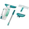 Leifheit Dry & Clean Set Lavavetri elettrico con manico per lavaggio a 360°, Tergivetro professionale con bocchetta e lavavetri, Tira acqua da doccia