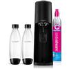 sodastream Gasatore Terra Value Pack Nero con 2 bottiglie fuse lavabili in lavastoviglie da 1L e 1 cilindro di CO2 Quick Connect per gasare fino a 60L