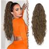 FESHFEN Coda Capelli Extension con Pinza Lunga Ondulati Ricci Posticci Sintetici Finta Lunghe Ponytail Coda Cavallo Extensions per Donna, 65 cm Marrone Muschio