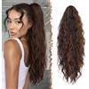 FESHFEN Coda Capelli Extension con Pinza Lunga Ondulati Ricci Posticci Sintetici Finta Lunghe Ponytail Coda Cavallo Extensions per Donna, 65 cm Marrone Scuro e Ramato Chiaro
