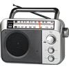 Retekess TR604 Radiolina Portatile,Radio FM Portatile, Transistor FM AM,a Corrente,con Batteria e Cavo,Grande Display,Grandi Altoparlanti,Cantiere,per Anziani(Argento)
