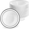 Matana - 25 Ciotole in Plastica Bianca Premium con Bordo Nero, 360ml - Piatti Fondi per Matrimoni, Compleanni, Battesimi, Natale, Barbecue, Feste - Resistenti e Riutilizzabili