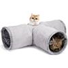 Nobleza Tunnel per Gatti a 3 Vie Con Foro e Palla Sospesa - Gioco Interattivo Pieghevole per Gatti, Conigli, Porcellino d'India - 80 × 30 cm, Grigio