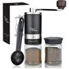 Milu Macina caffè manuale con contenitore extra, Macinacaffe portatile professionale da mano, Regolabile Grinder in Ceramica Burr, Macinino Per Chicchi di Caffè o Spezie (Nero)