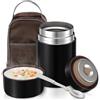 Poligono Contenitore Termico per Alimenti Caldi 800ML, Thermos Alimenti Caldi in Acciaio Inox con Sacchetto Isolante e Cucchiaio Pieghevole,Portavivande Termico per Pranzo,All'aperto, Nero