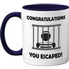 Stuff4 Tazza con scritta in lingua inglese Congratulations You Escaped Retirement, regalo divertente per uomini o donne, 325 ml, in ceramica di alta qualità, colore blu navy