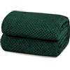 Yebeda Coperta Plaid Pile per Divano e Letto Matrimoniale, 220 x 240 cm | Coperta in Flanella a Motivo Waffle, Leggera, Morbida, Calda, Copridivano, Copriletto per Tutte le Stagioni, Verde Scuro