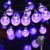 LQWELL® Catena di luci solari per esterni, giardino, luce a energia solare, sfere di cristallo, 30 LED, 8 m, IP44, 8 modalità, per esterni, giardino, terrazza (8M 30LED Viola)
