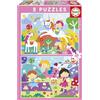 Educa - Fantasy World. Set di 2 puzzle con 48 pezzi ciascuno composto da pezzi di grandi dimensioni perfettamente finiti in modo che la sua manipolazione sia semplice e sicura (19993)