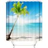 OCEUMACO Design Mare Tenda Doccia Antimuffa Stampa 3D Spiaggia Beige Onda Blu Tende Vasca da Bagno in Tessuto Poliestere Impermeabile Foglie Palme Verde Moderna 200x200 cm Lavabile Lavatrice