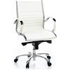 HJH Office 660512 Sedia direzionale professionale PARMA 10 in pelle bianca/cromata sedia da ufficio moderna, schienale medio-alto