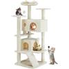 Sweetcrispy Tiragraffi a torre per gatti interni, altezza 135 cm, mobile multi-livello, stabile casetta giocattolo con albero tiragraffi sisal, grande condo, scaletta da arrampicata, beige moderno