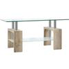 HOMCOM Tavolino da Caffè Moderno a 2 Livelli con Piano d'Appoggio in Vetro e Struttura in Legno e Acciaio, 90x50x42cm, Naturale