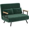 HOMCOM Divano Letto 2 Posti con Schienale Regolabile in 5 Livelli, Divano Letto Matrimoniale Pieghevole con 2 Cuscini per Soggiorno, in Tessuto Imbottito, Acciaio e Legno, 102x73x81 cm, Verde