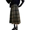 Generic Gonna A Linea A da Donna Gonna Midi A Vita Alta Gonna Scozzese Gonna Lunga A Pieghe Svasata Gonna Tartan Vintage Gonne Calde Autunno Inverno-Nero-L