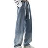 EJIMUQO Pantaloni Uomo Eleganti Beige Pantaloni Beige Uomo Cotone Elastico Bianco Bottone Asola Allarga Pantaloni Jeans Palazzo Uomo Vita Alta Pantaloni da Lavoro Leggeri
