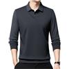 Generic Camicia da uomo a righe con risvolto finto due pezzi camicia casual da lavoro polo primavera autunno manica lunga abito t-shirt top, grigio, L